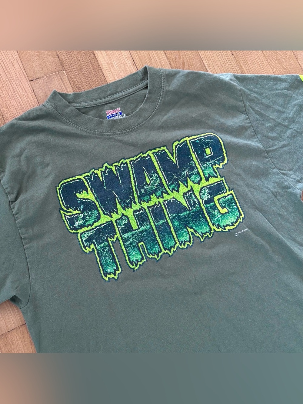 Vintage 2011 Swamp Thing Olive Shirt DC Comics M Mens Green Hanes Beefy T Tee